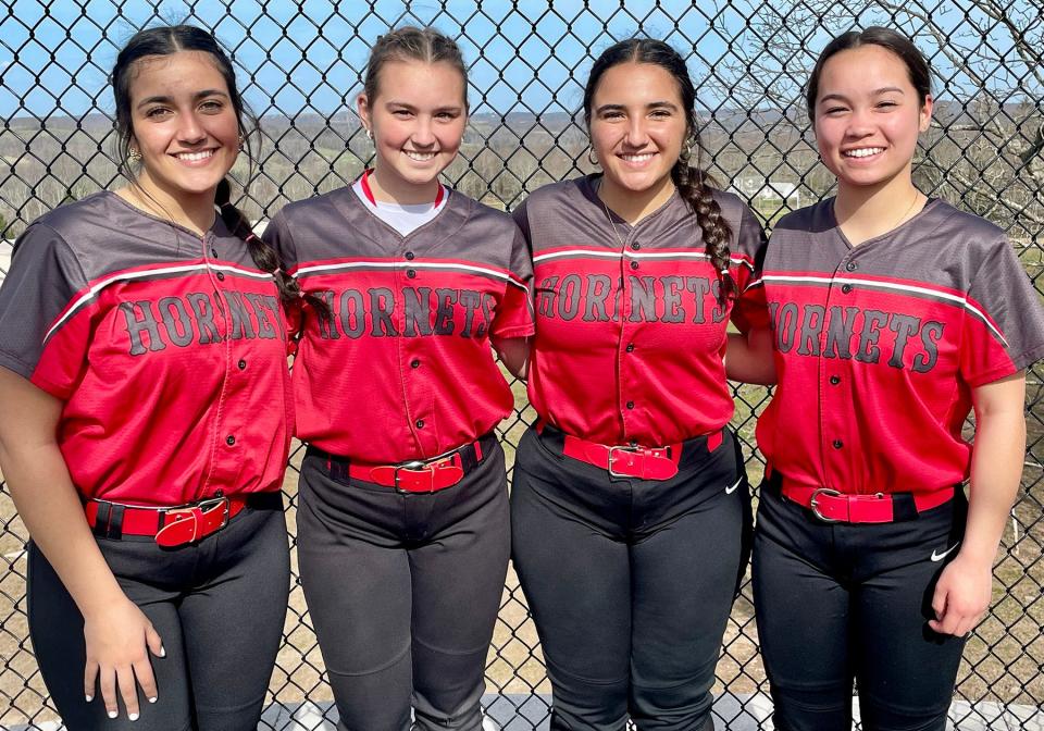 This year's Honesdale varsity softball captains are (from left): Georgianna Maglione, Makayla Cobourn, Maria Moline, Rachele Chee.
