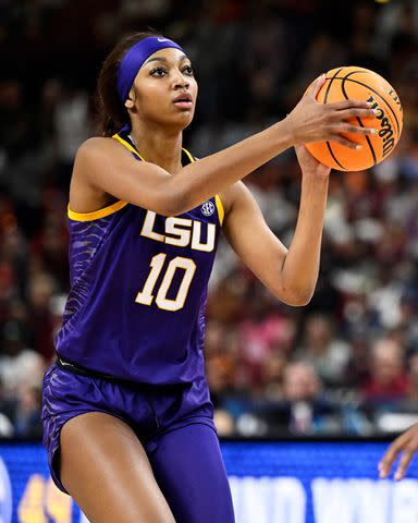 <p>Eakin Howard/Getty</p> Angel Reese during the SEC Women's Tournament championship game