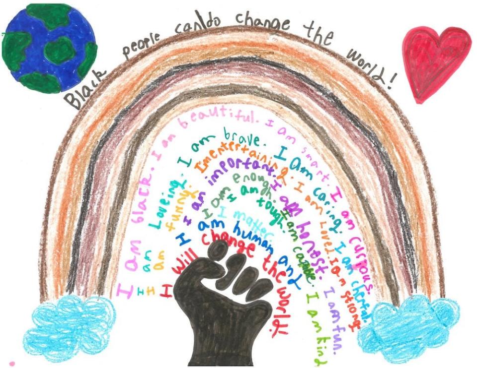 Artwork from members. of the Boys and Girls Club of Henderson County for USCellular's Black History Month Art Contest. Ten finalists were selected from the Boys and Girls Club. This artwork is of the Black Movement.