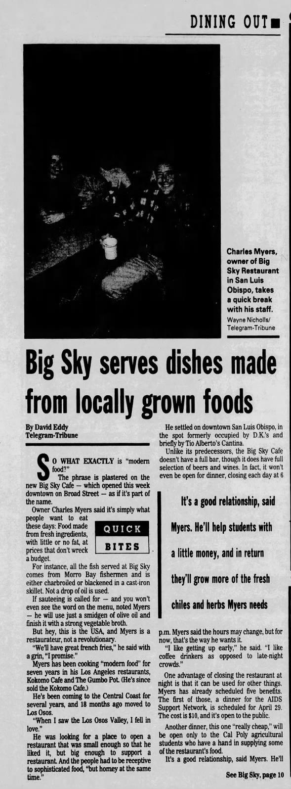 Big Sky Cafe opens in SLO, April 1994