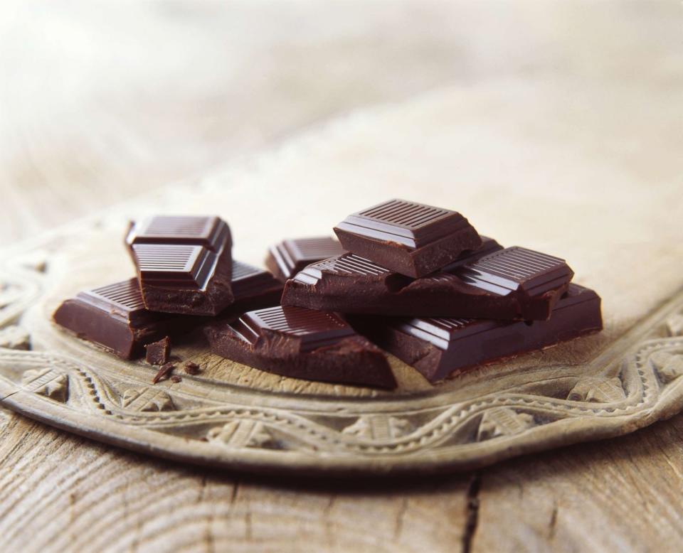 PHOTO: Dark chocolate is pictured broken on vintage wooden board in this undated stock photo. (STOCK PHOTO/Getty Images)