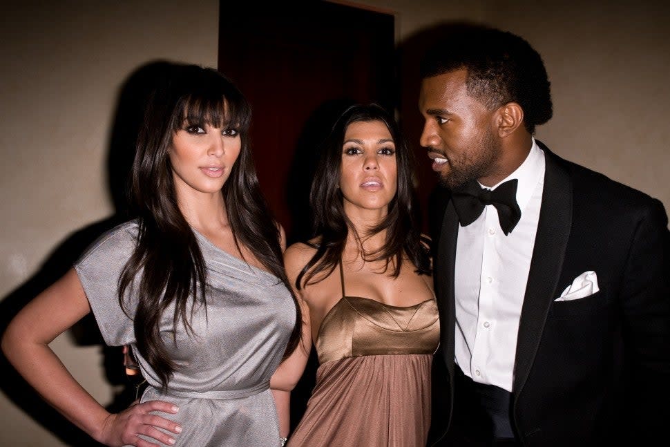 Kim Kardashian, Kourtney Kardashian and Kanye West at Flaunt Magazine's 10th Anniversary Party and Annual Holiday Toy Drive at the Wayne Kao Mansion on December 18th, 2008 in Holmby Hills, CA. 