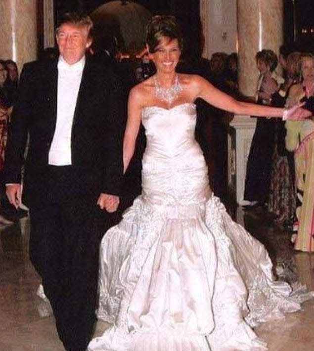 On Jan. 25, 2005, billionaire Donald Trump married Slovenian model Melania Knauss in Palm Beach, Florida. Shown are Mr. and Mrs. Donald Trump.