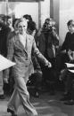 <p>Twiggy handling business like the boss that she is in a menswear-inspired blazer.</p>