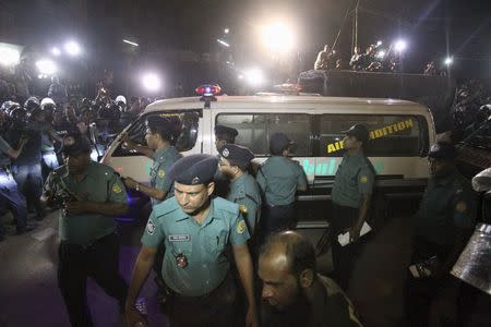 An ambulance carrying the body of Salauddin Quader Chowdhury, former legislator from former premier Khaleda Zia's Bangladesh Nationalist Party (BNP), leaves the Dhaka Central Jail after his execution on Sunday, November 22, 2015. REUTERS/Ashikur Rahman