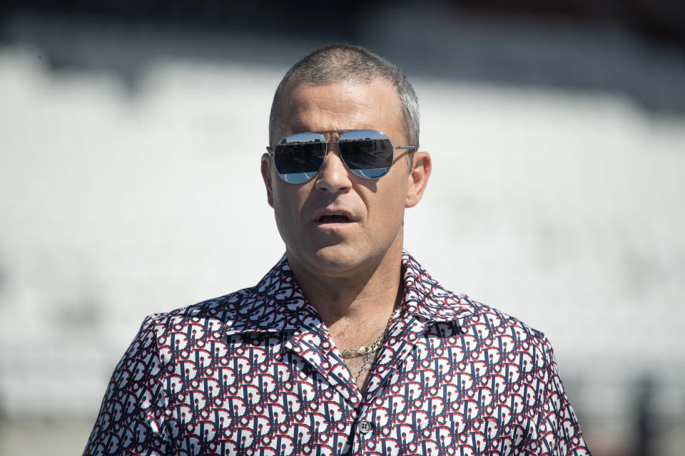 MELBOURNE, AUSTRALIA - MARCH 12: Robbie Williams attends a media call on March 12, 2020 in Melbourne, Australia. (Photo by Wendell Teodoro/Getty Images)