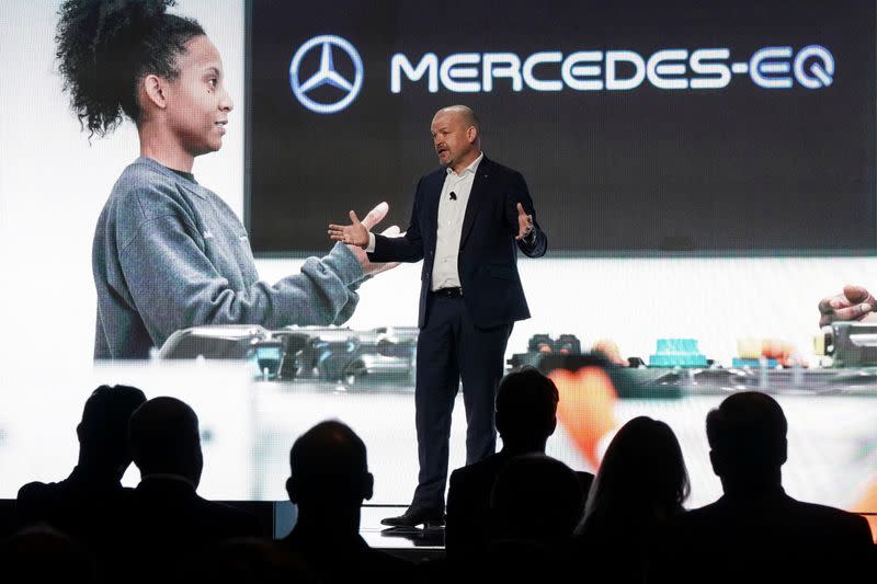 FILE PHOTO: Jorg Burzer, Member of the Board of Management of Mercedez-Benz, Production and Supply Chain Management speaks at the opening of the Battery Factory for the Mercedes-Benz plant in Alabama