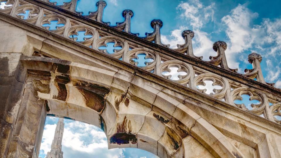 milan cathedral roof, italy luxury architecture detail of ornate gothic rooftop famous old milan cathedral duomo di milano is top tourist attraction of milan close up of luxury carved exterior shutterstock id 678687970 purchaseorder job client other