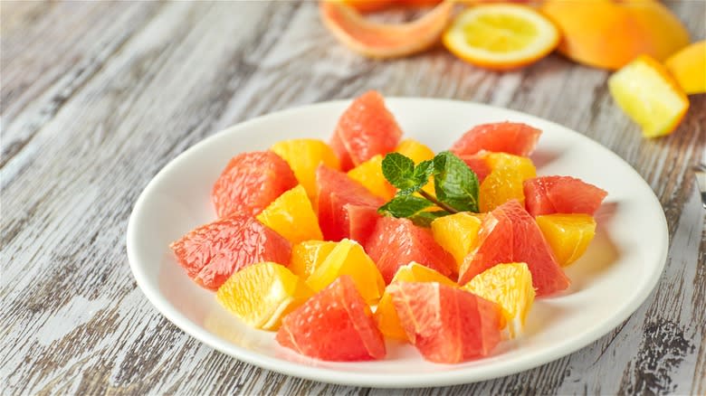 Diced grapefruit and orange with mint  