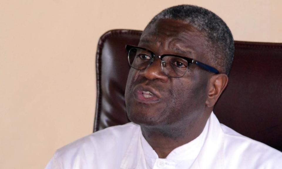 Dr Denis Mukwege talks to the media after his Nobel peace prize win, at the Panzi hospital in Bukavu, Democratic Republic of the Congo.