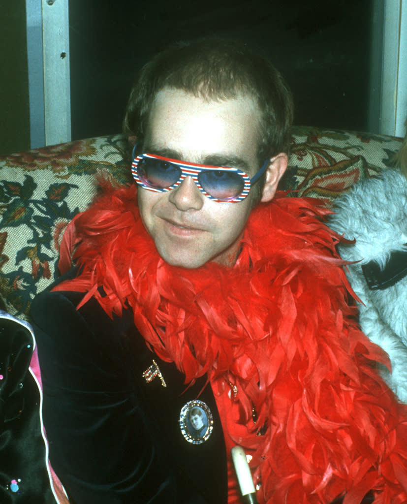 Elton John wearing patriotic shades in 1975