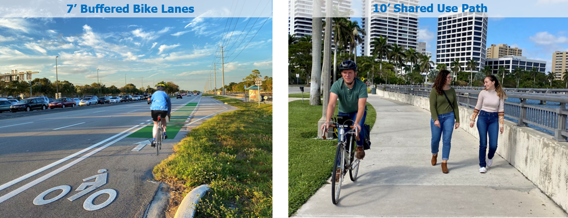 This artist's rendering shows what a 10-foot-wide shared-use path and a 7-foot-wide buffered bike lane would look like on western Atlantic Avenue between Florida's Turnpike and Jog Road. The west-of-Delray Beach widening project is currently being designed. Construction won't begin until 2029.