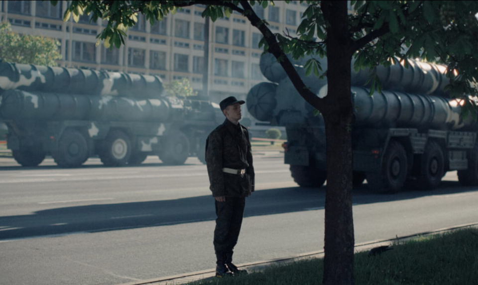 A Belorussian soldier at attention in 'Motherland'