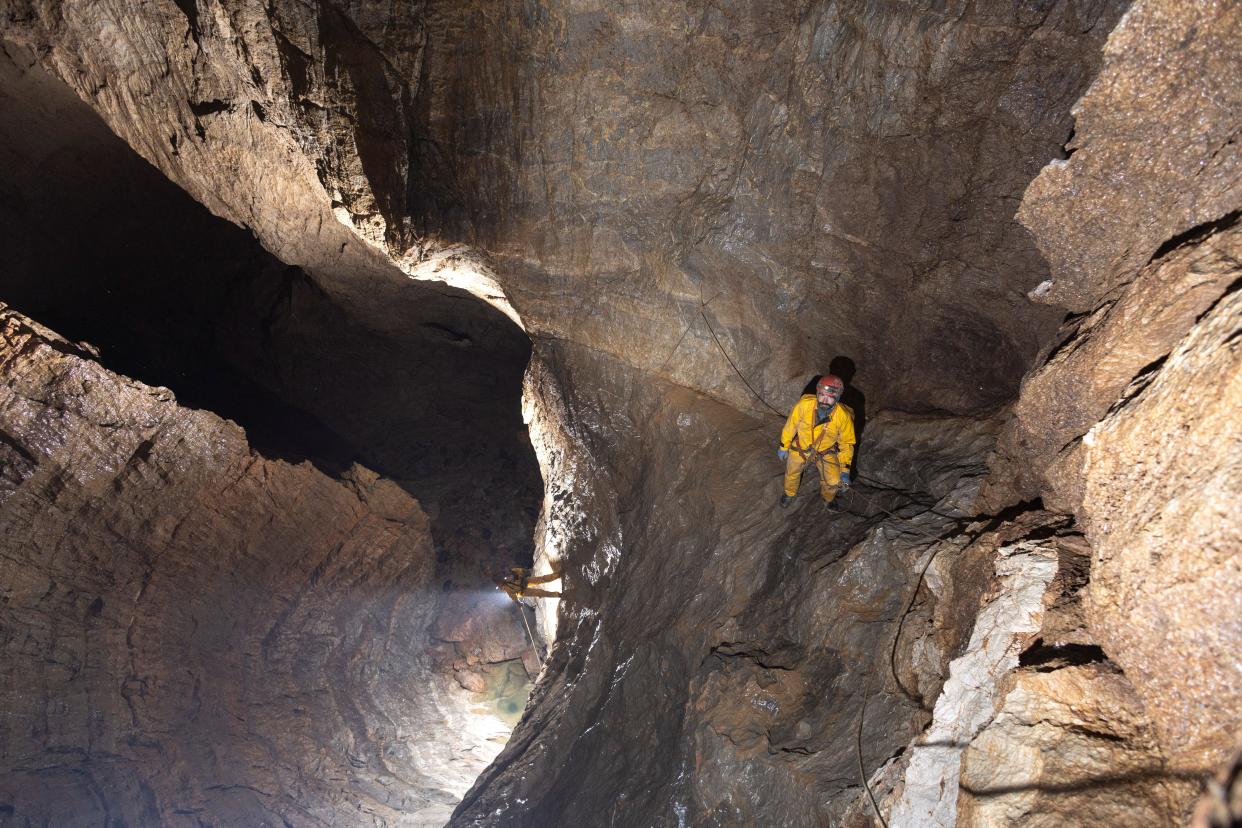 Mark Dickey is seen in Morca Cave, days before he fell ill (REUTERS)