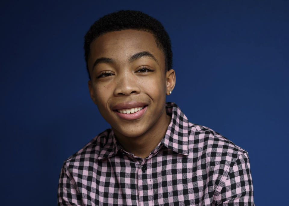 This May 20, 2019 photo shows Asante Blackk posing at the Mandarin Oriental Hotel in New York to promote his Netflix show "When They See Us." (Photo by Christopher Smith/Invision/AP)