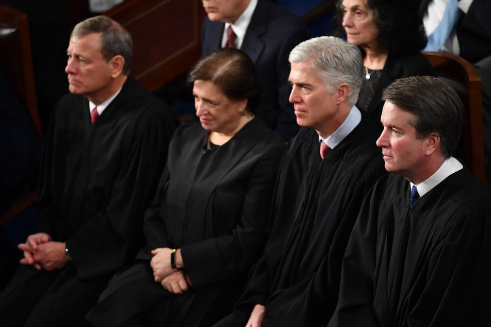 Supreme Court Associate Justices Neil Gorsuch and Brett Kavanaugh, on right, have proven unpredictable members of the court's conservative wing.