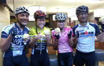 Avid cyclists dropped by for their free breakfast. (Yahoo! Photo)