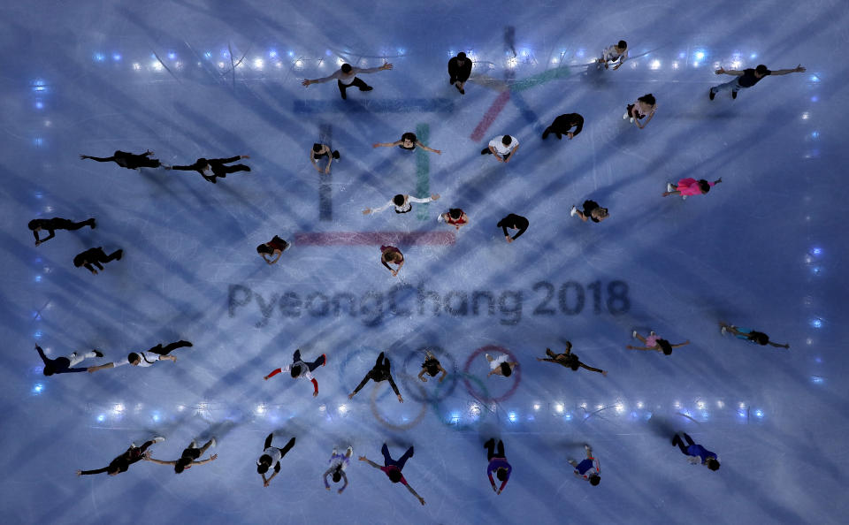 <p>The Olympic medalists perform during the Figure Skating Gala Exhibition on day 16 of the PyeongChang 2018 Winter Olympics at Gangneung Ice Arena on February 25, 2018 in Gangneung, South Korea. (Photo by Richard Heathcote/Getty Images) </p>