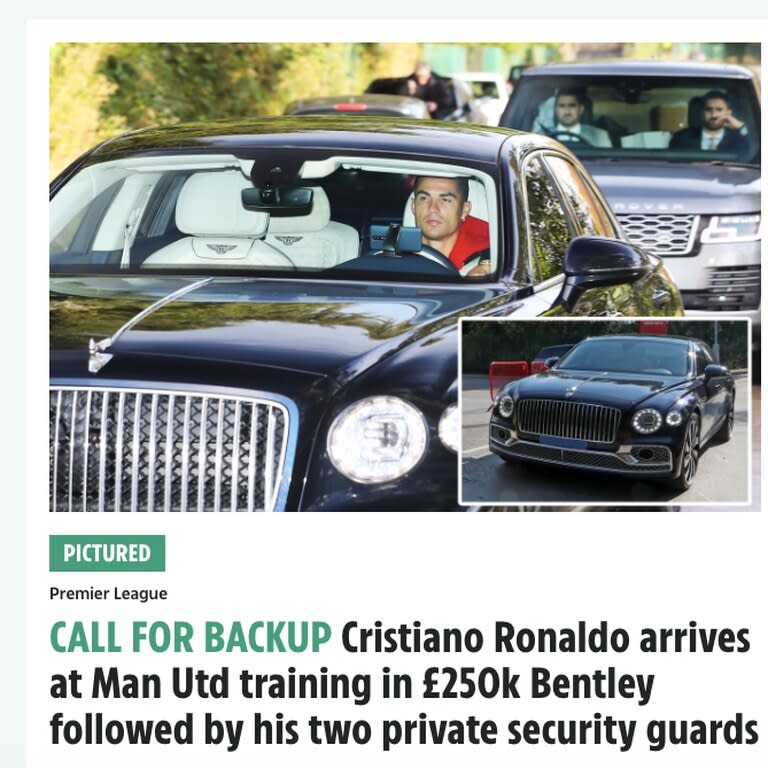 Cristiano Ronaldo, en su arribo al entrenamiento del Manchester United