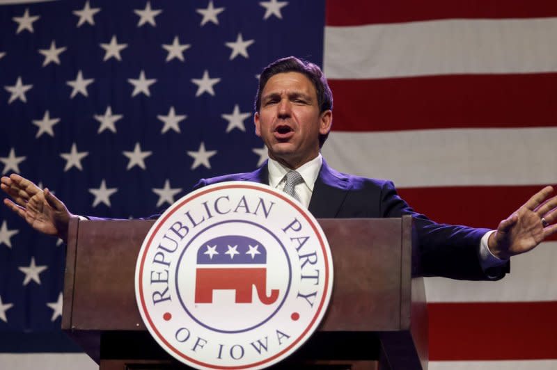 Florida Gov. Ron DeSantis will be among eight Republican presidential candidates to take the stage Wednesday in Milwaukee for the first Republican primary debate. Photo by Tannen Maury/UPI