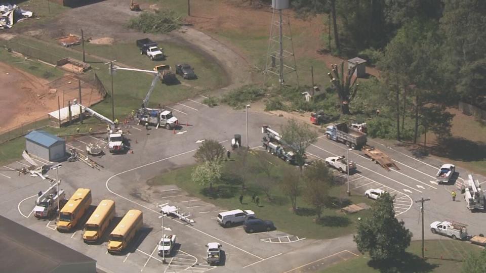 Chopper 9 Skyzoom caught the tornado damage that hit Mt. Ulla Elementary School in Rowan County.