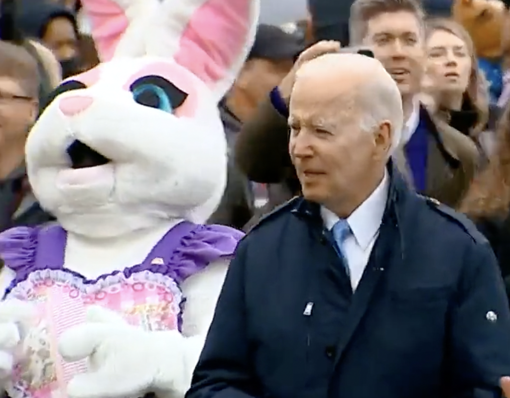 President Joe Biden was accompanied by the Easter bunny during a meet and greet on Monday (Twitter.com)