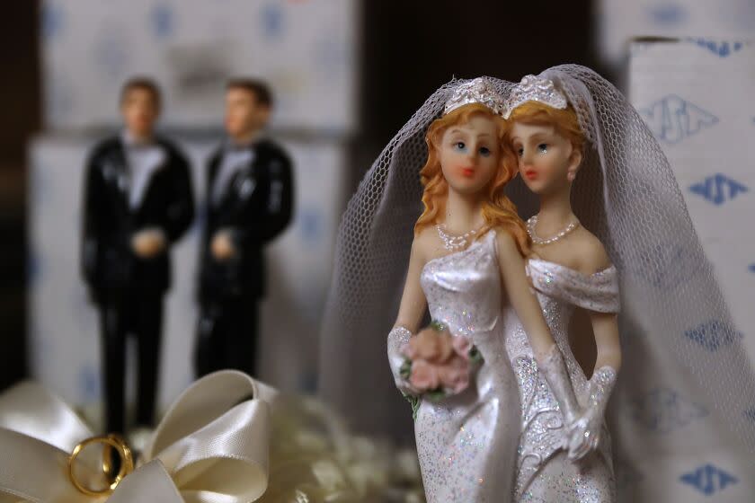 SAN FRANCISCO, CA - DECEMBER 05: Same-sex marriage cake toppers are displayed on a shelf at Fantastico on December 5, 2017 in San Francisco, California. The U.S. Supreme Court is hearing a civil rights case over a Colorado baker's refusal to make a wedding cake for a same-sex couple. (Photo by Justin Sullivan/Getty Images)