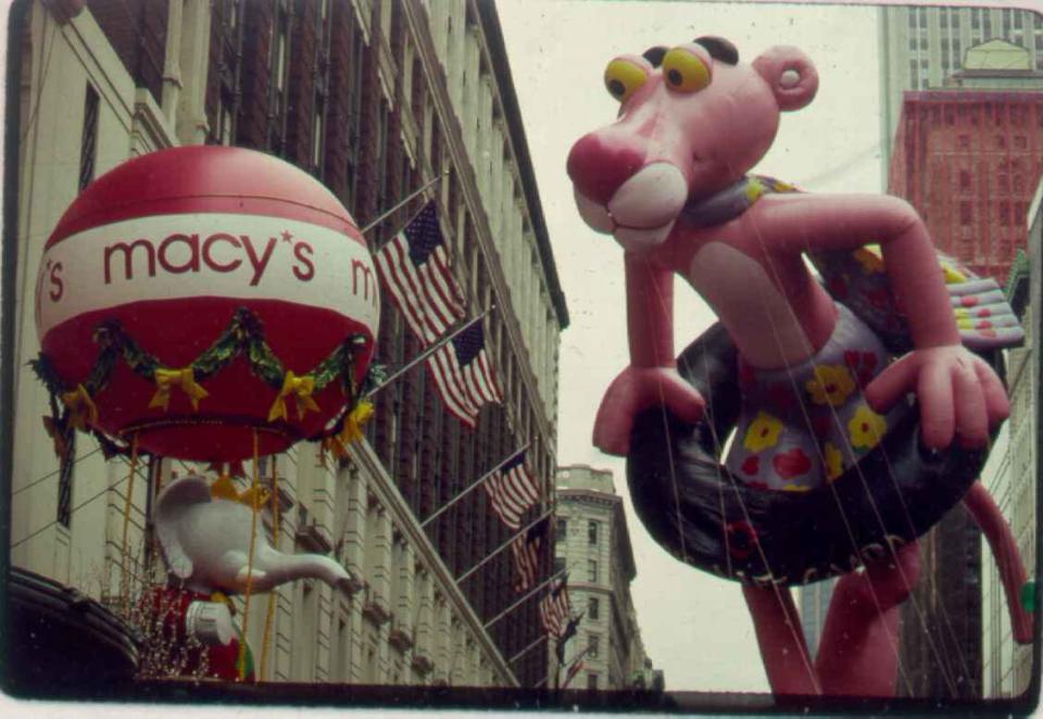 A Pink Panther float in the Macy's thanksgiving day parade in 1988