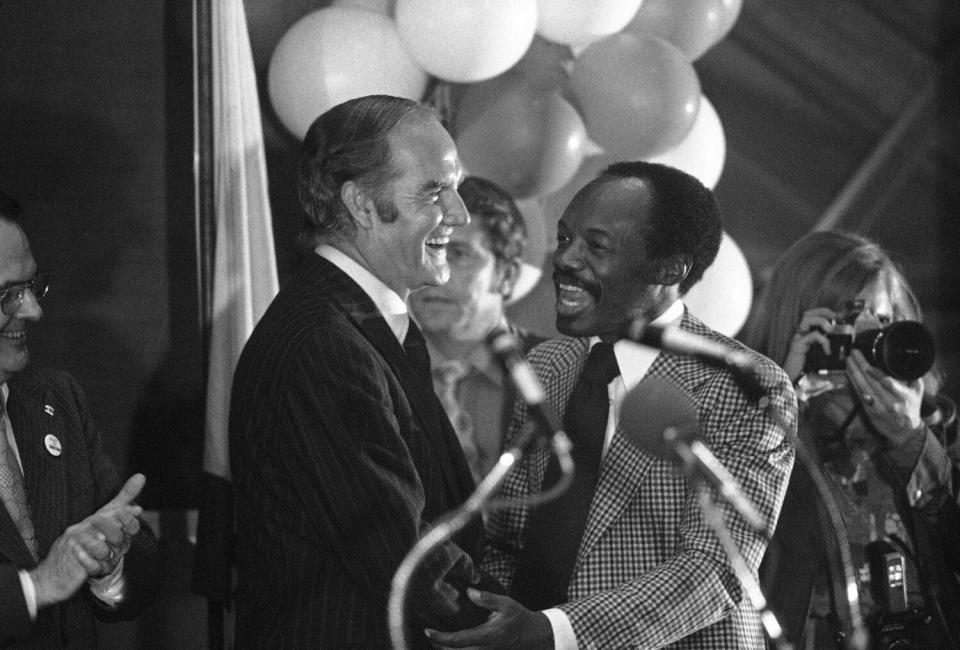 Willie Brown talks to George McGovern.