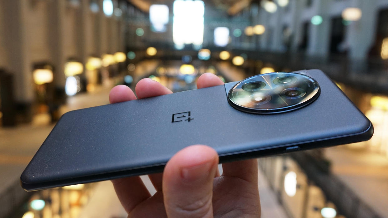  OnePlus 12R review handheld side angled. 