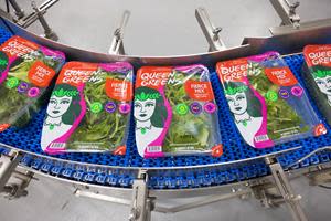 “Queen of Greens®” washed-and-ready-to-eat salad mixes from AppHarvest Berea, a 15-acre CEA facility in Berea, Ky,, believed to be the world’s largest high-tech indoor farm for autonomously harvested salad greens featuring a “touchless growing system.”