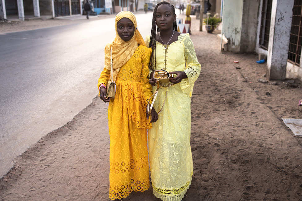 Girls dressed in yellow for Eid in Cap Skirring, Senegal - Wednesday 10 April 2024