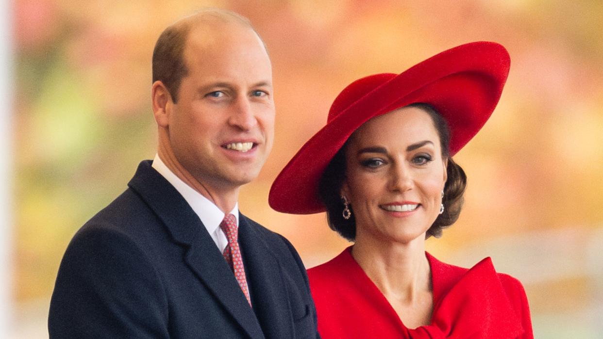 Prince William, Prince of Wales and Catherine, Princess of Wales attend a ceremonial welcome for The President and the First Lady of the Republic of Korea at Horse Guards Parade on November 21, 2023 in London, England