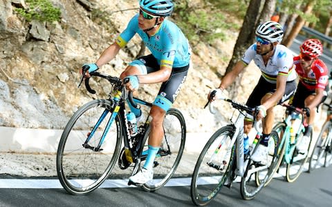 Miguel Ángel López, Alejandro Valverde, Primoz Roglic and Rafal Majka - Sergio Higuita escapes to stage victory as Primoz Roglic tightens grip on leader's jersey with three days to go - Credit: EPA