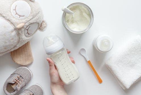<span class="caption">The NHS recommends using water heated to at least 70C for mixing with formula powder.</span> <span class="attribution"><a class="link " href="https://www.shutterstock.com/image-photo/preparation-mixture-baby-feeding-on-white-556921537" rel="nofollow noopener" target="_blank" data-ylk="slk:279photo Studio/Shutterstock;elm:context_link;itc:0;sec:content-canvas">279photo Studio/Shutterstock</a></span>