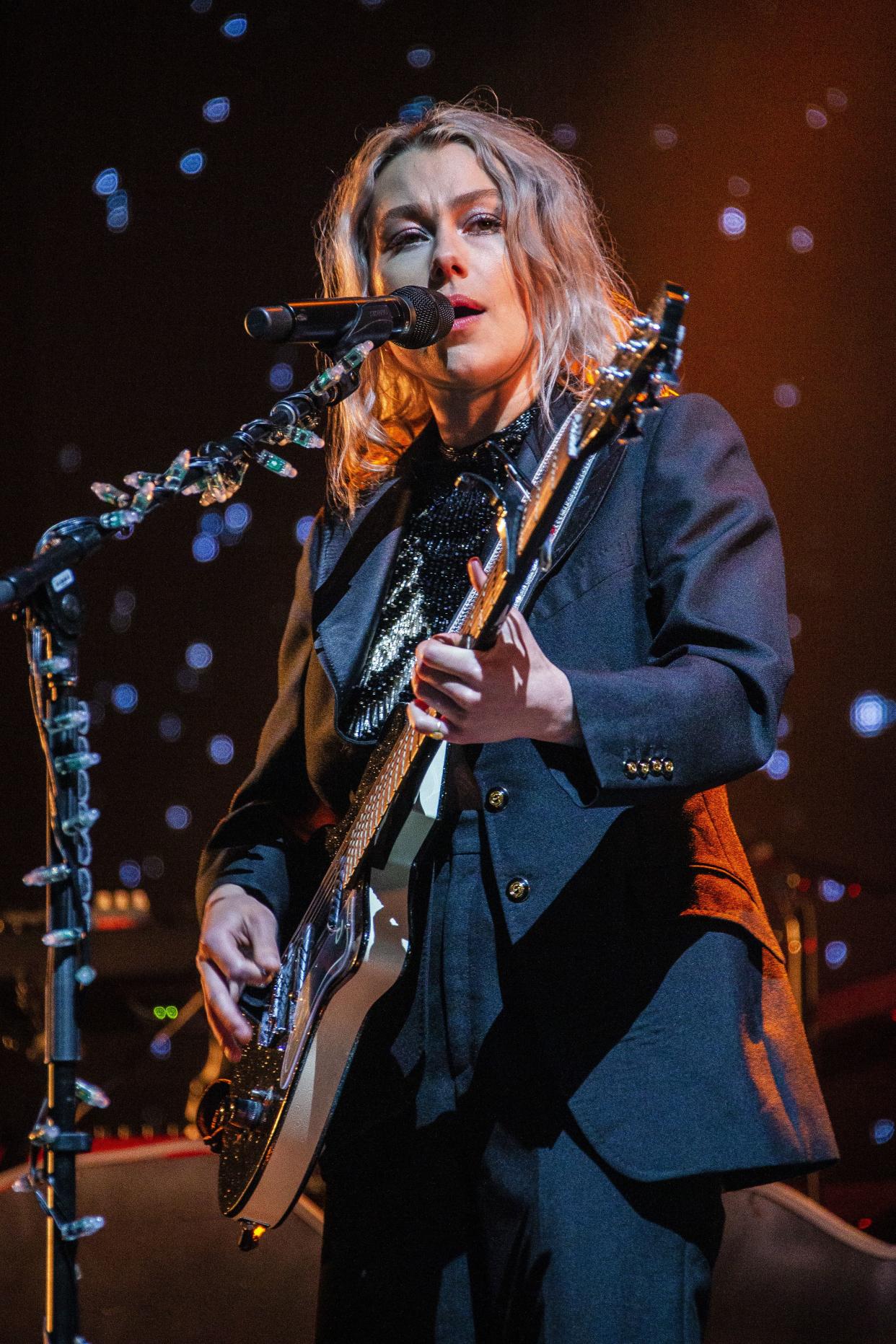 Phoebe Bridgers performs at the Glastonbury Festival in Worthy Farm, Somerset, England, on Friday.