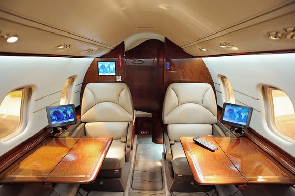 a business jet cabin interior