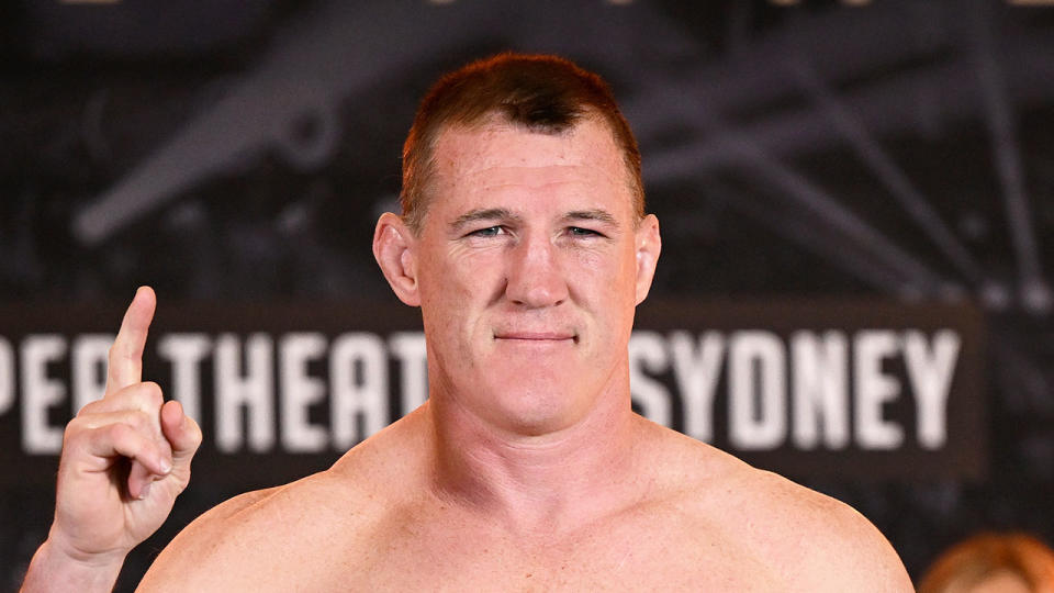 Paul Gallen is seen here posing for photos ahead of his rematch with Justin Hodges in Sydney.