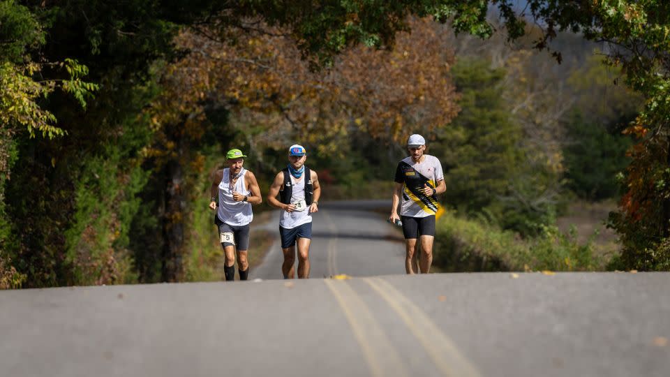 Lewis (left), Canada's Ihor Verys (center), and Poland's Bartosz Fudali were the last three runners standing at Big's Backyard Ultra. - Howie Stern