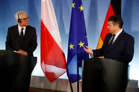 German Foreign Minister Sigmar Gabriel meets his Polish counterpart Jacek Czaputowicz in Berlin, Germany, January 17, 2018. REUTERS/Fabrizio Bensch