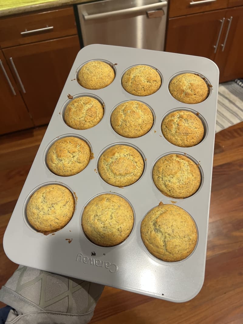 A pan of twelve muffins