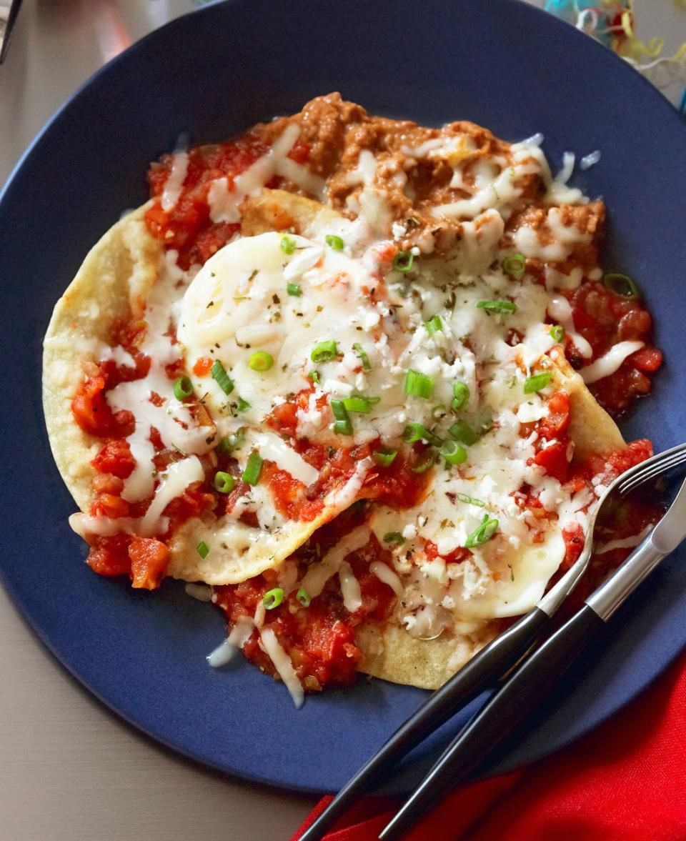 Huevos rancheros with cheese.