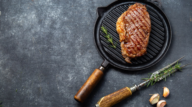 Steak cooked on grill pan