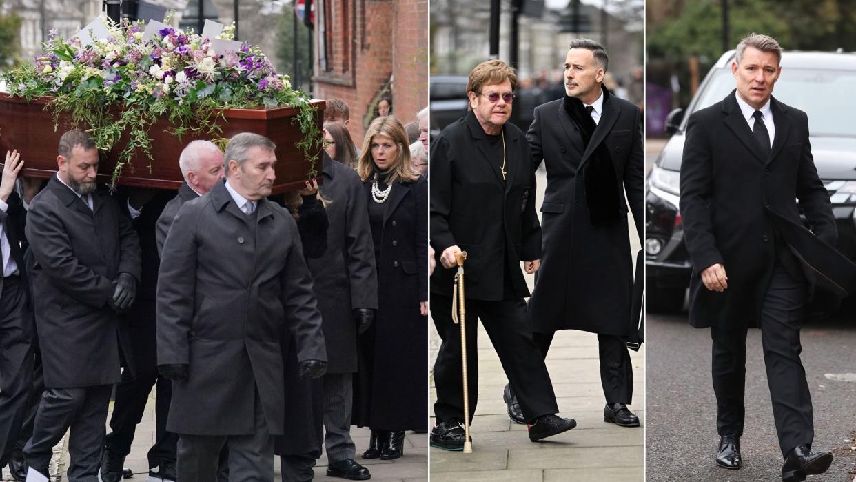 Kate Garraway watches on as Derek's coffin is carried into the church