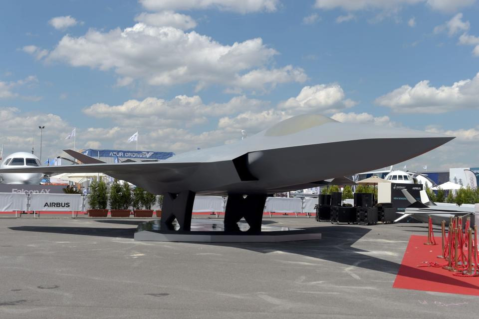 Another view of the full-scale model of the NGF, presented on the Dassault Aviation static display on the first day of the 53rd International Paris Air Show in June 2019. <em>ERIC PIERMONT/AFP via Getty Images</em>