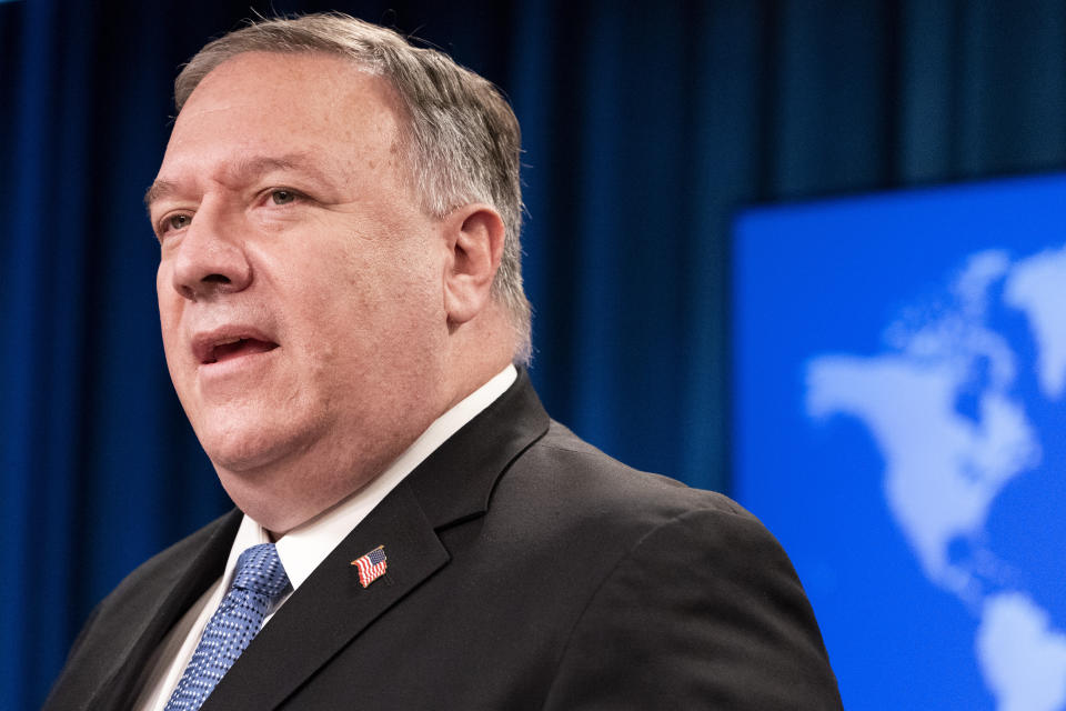 Secretary of State Mike Pompeo speaks during media briefing, Tuesday, Nov. 10, 2020, at the State Department in Washington. (AP Photo/Jacquelyn Martin, Pool)