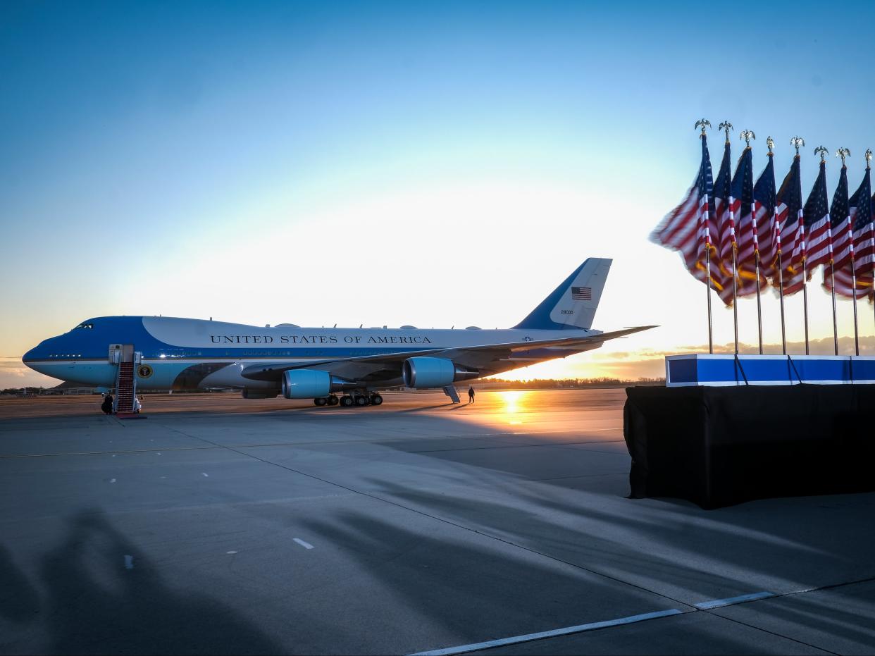 <p>Air Force One sits on the tarmac ahead of Donald Trump’s departure to Florida on 20 January 2021 in Joint Base Andrews, Maryland</p> ((Getty Images))