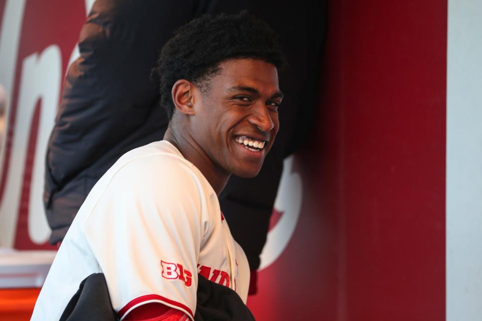 BLOOMINGTON, IN - March 11, 2023 - outfielder Devin Taylor #5 of the Indiana Hoosiers during the game between the Bellarmine Knights and the Indiana Hoosiers at Bart Kaufman Field in Bloomington, IN.