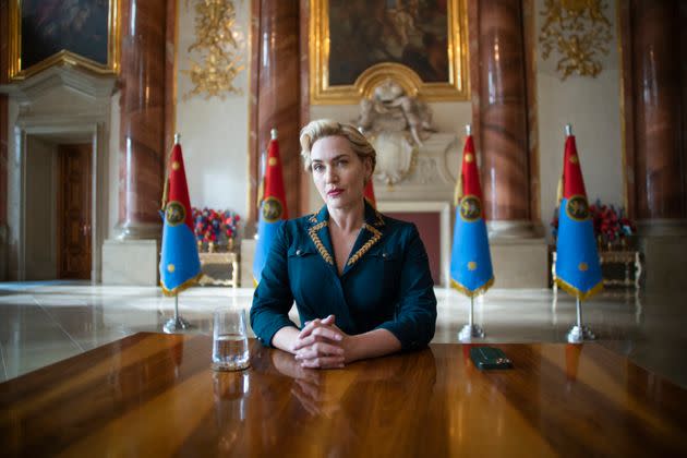 Kate Winslet stars as Chancellor Elena Vernham, the authoritarian leader of a fictional European country, in HBO's 