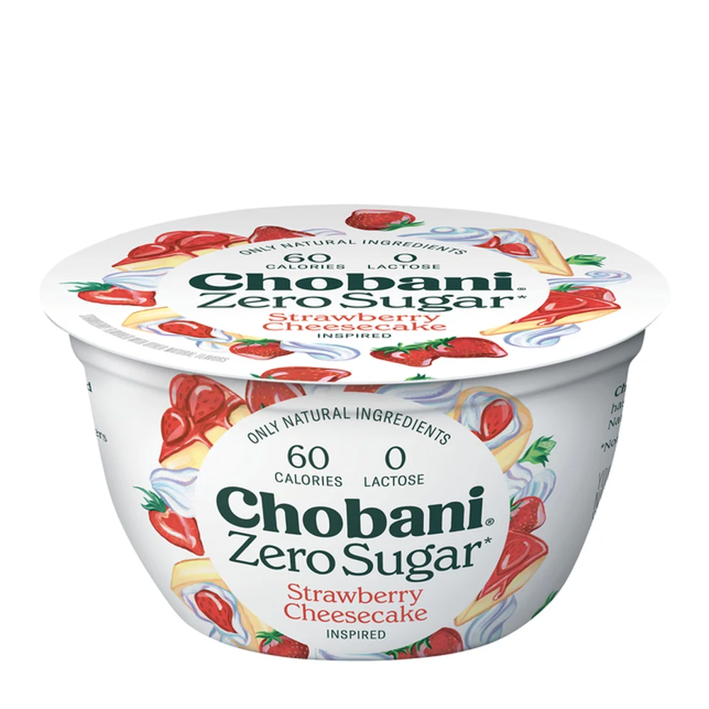 <p><a href="https://go.redirectingat.com?id=74968X1596630&url=https%3A%2F%2Fwww.instacart.com%2Fproducts%2F25672777-chobani-strawberry-cheesecake-inspired-zero-sugar-yogurt-cultured-ultra-filtered-nonfat-milk-5-3-oz&sref=https%3A%2F%2F" rel="nofollow noopener" target="_blank" data-ylk="slk:Shop Now;elm:context_link;itc:0;sec:content-canvas" class="link rapid-noclick-resp">Shop Now</a></p><p>Zero Sugar Strawberry Cheesecake</p><p>$1.49</p><span class="copyright">Chobani</span>